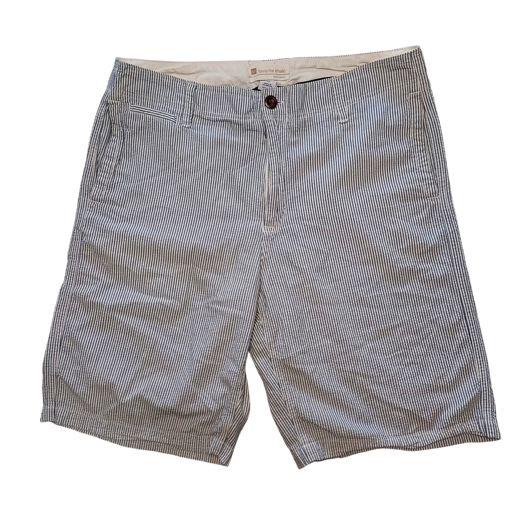 Gap Favorite Khaki Flat Front Seersucker‎ Stripe Shorts Men's Size 35 Blue White